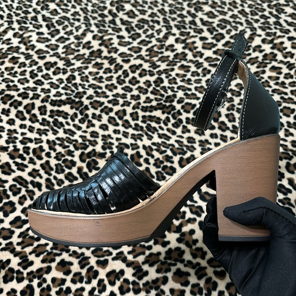 Mexican Leather HUARACHES High Heel Wedge ๐ค Black Shoes 8 Dance 8.5 Latina - Picture 14 of 14